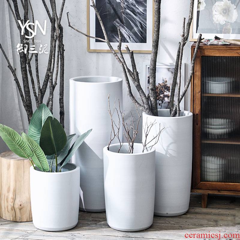 Royal three Nordic green plant big mud creative furnishing articles I and contracted white ceramic vase flowerpot flower bed decoration