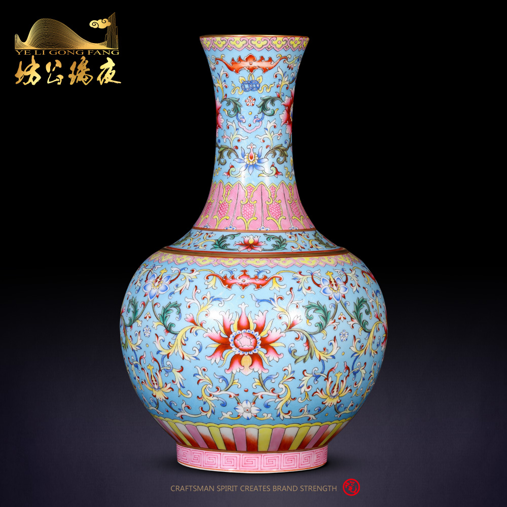 Jingdezhen ceramics vase imitation the qing qianlong blue scramble for flower lotus flower design Chinese penjing decorative arts and crafts