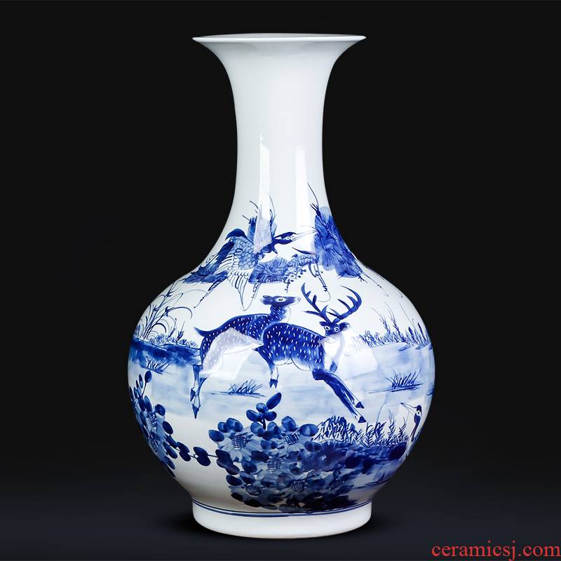 Jingdezhen ceramics hand - made archaize large blue and white porcelain vase sitting room ground study of new Chinese style household furnishing articles