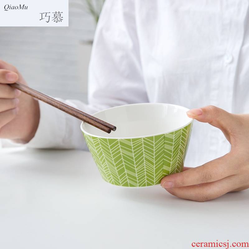 Qiam qiao mu household ceramic bowl contracted creative Chinese style new ipads China tableware eat rice bowl cleaning