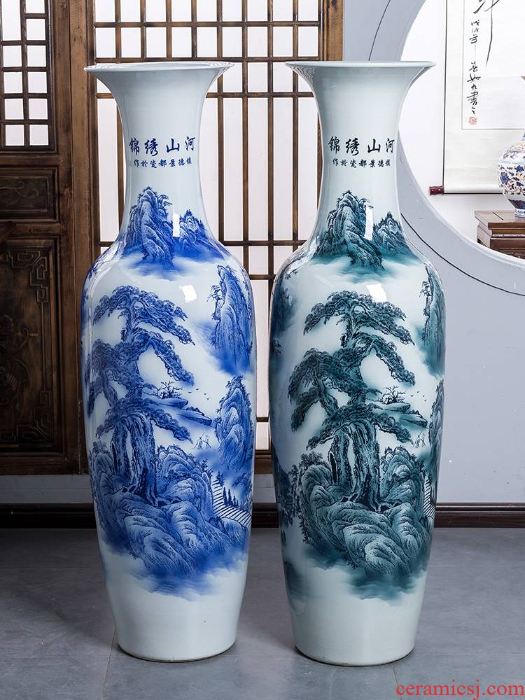 Jingdezhen ceramic floor extra large size vase splendid furnishing articles was sitting room TV ark, of blue and white porcelain hotel decoration