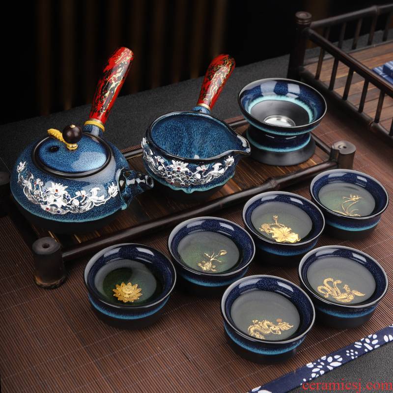 Ya xin company hall was built one tea set suit household up tureen tea kettle kung fu tea light ceramic cups with silver