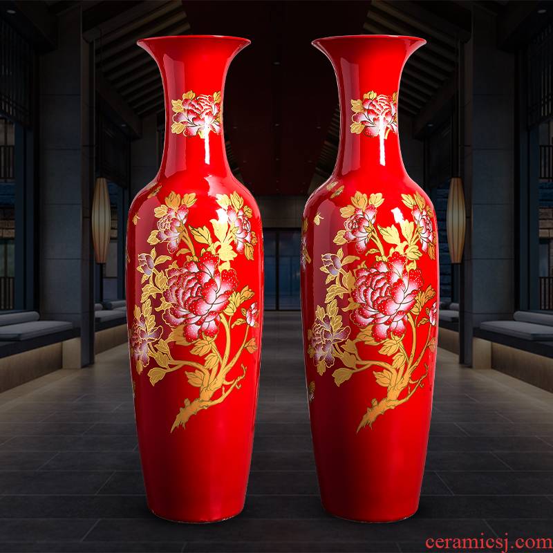 Jingdezhen ceramic Chinese red porcelain vase extra large blooming flowers sitting room hotel ground adornment furnishing articles