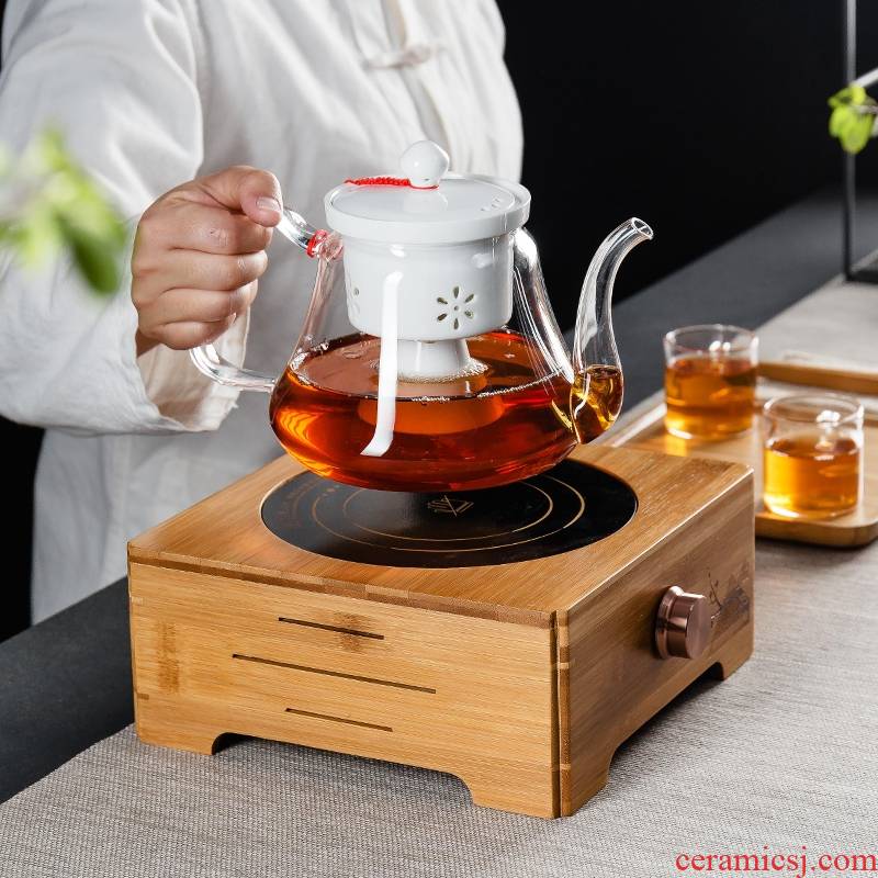 Qiao mu glass black tea tea steamer to cook tea ware home a whole set of electric TaoLu high - temperature cooking teapot tea set