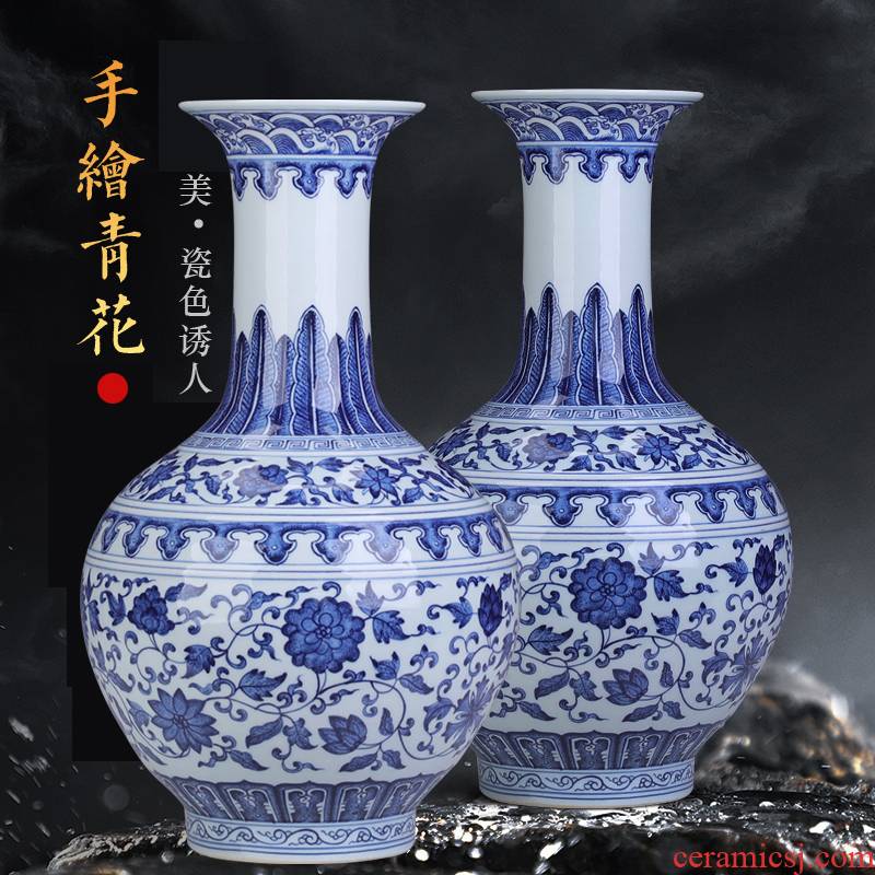 40 cm high porcelain of jingdezhen ceramic sitting room adornment is placed blue and white porcelain vases, antique crafts home decorations