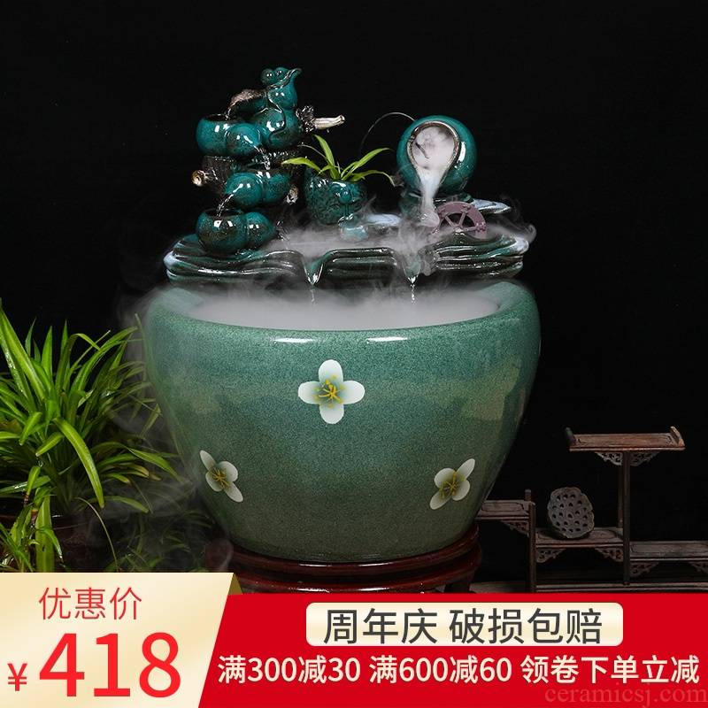 Ceramic tank sitting room circulating water tank large housewarming furnishing articles balcony garden lotus fish bowl