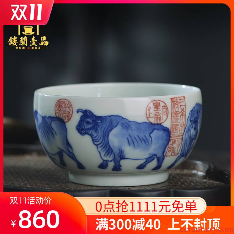 Jingdezhen ceramic all hand - made porcelain cup five NiuTu cylinder large tea cup kung fu tea master cup single CPU