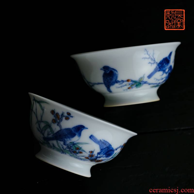 Offered home - cooked ju long up controller yongzheng zhengde cup cup of jingdezhen blue and white color bucket and flowers and birds master cup of tea