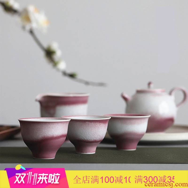 The Poly real view jingdezhen creek open the slice red glaze can keep sample tea cup ice crack glaze large tea light simple but elegant manual peach pink