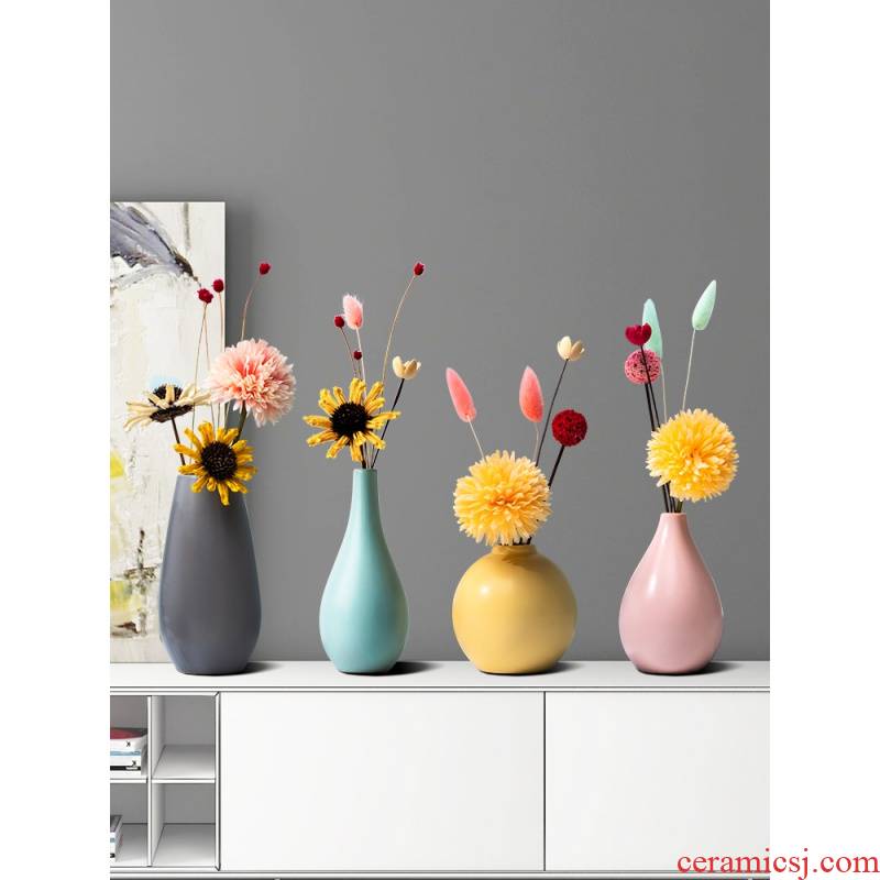 The Nordic idea color ceramic vase household living room table dry flower arranging flowers small pure and fresh and decorative flower implement light and decoration