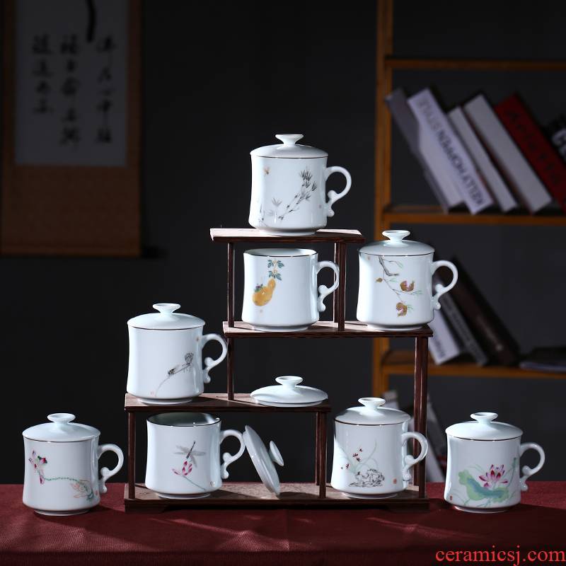 Jingdezhen ceramic cups with cover cup office keller cup custom couples hand - made glass tea cup