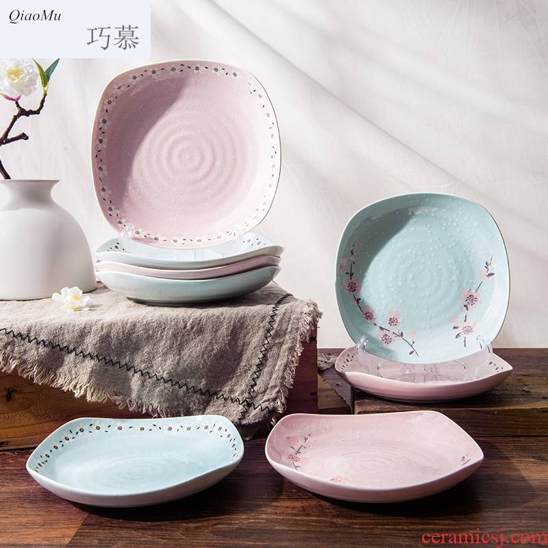 Qiao mu Japanese - style square plate with creative cutlery set ceramic four corners of sushi salad plate plate plate