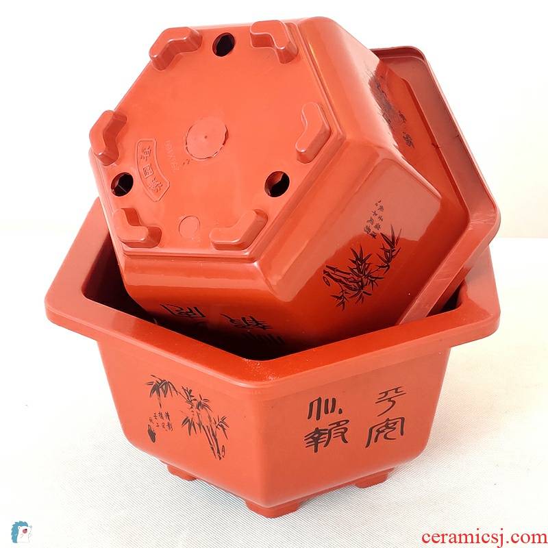 Contracted hexagonal plastic flower POTS to thicken the octagon imitation ceramic big flowerpot bonsai POTS other special offer a clearance package mail
