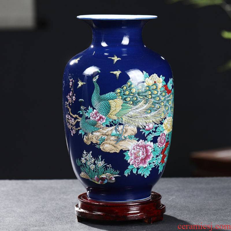 Porcelain of jingdezhen ceramics peacock enamel vase Chinese rich ancient frame wine sitting room adornment handicraft furnishing articles