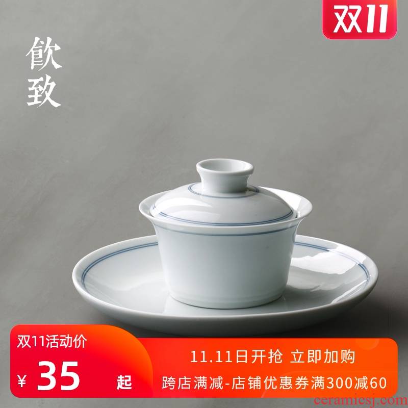 Three to make tea drinking to jingdezhen hand - made tureen single dry terms plate ceramic cups hot tea set size