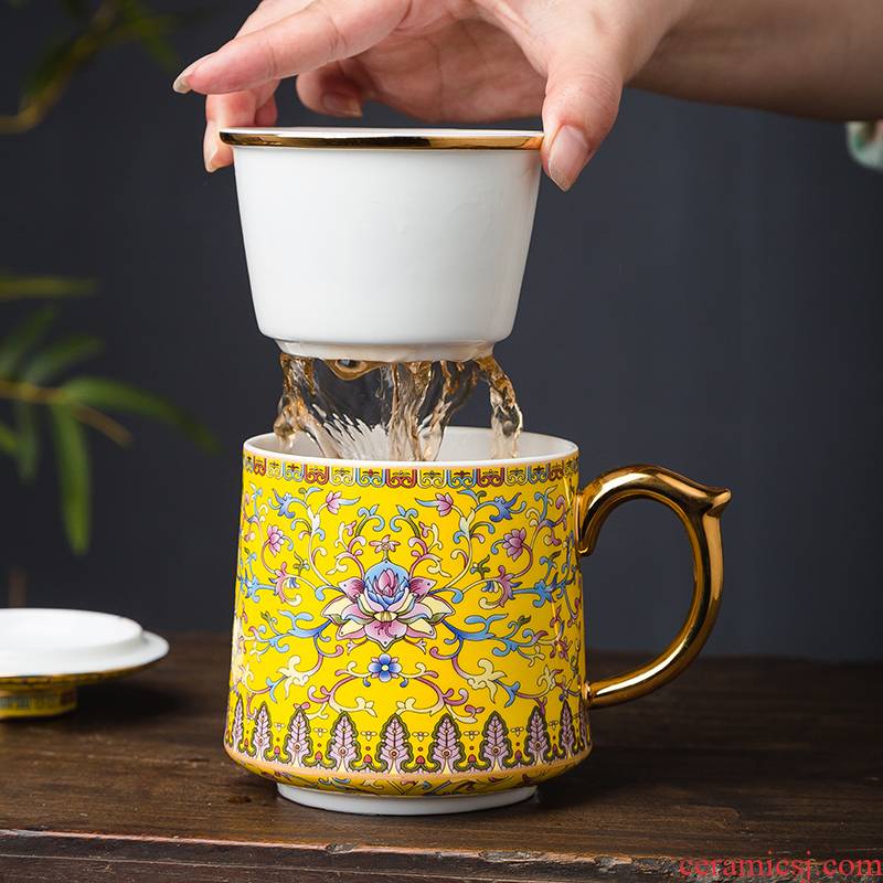 Jingdezhen filter ceramic keller cup tea set office with cover cup tea colored enamel mugs