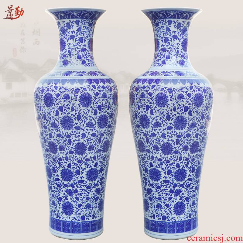 Jingdezhen ceramic vase of large sitting room 413 blue and white porcelain vase furnishing articles household put lotus flower vase of porcelain of the tail
