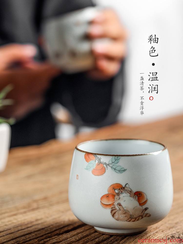 Jingdezhen hand - made master cup checking ceramic cups your up sample tea cup cat kunfu tea light single CPU getting tea set