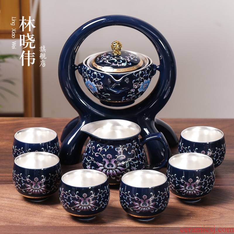 Jingdezhen coppering. As silver tea set home office automatic ceramic lazy teapot hot silver kung fu tea cups