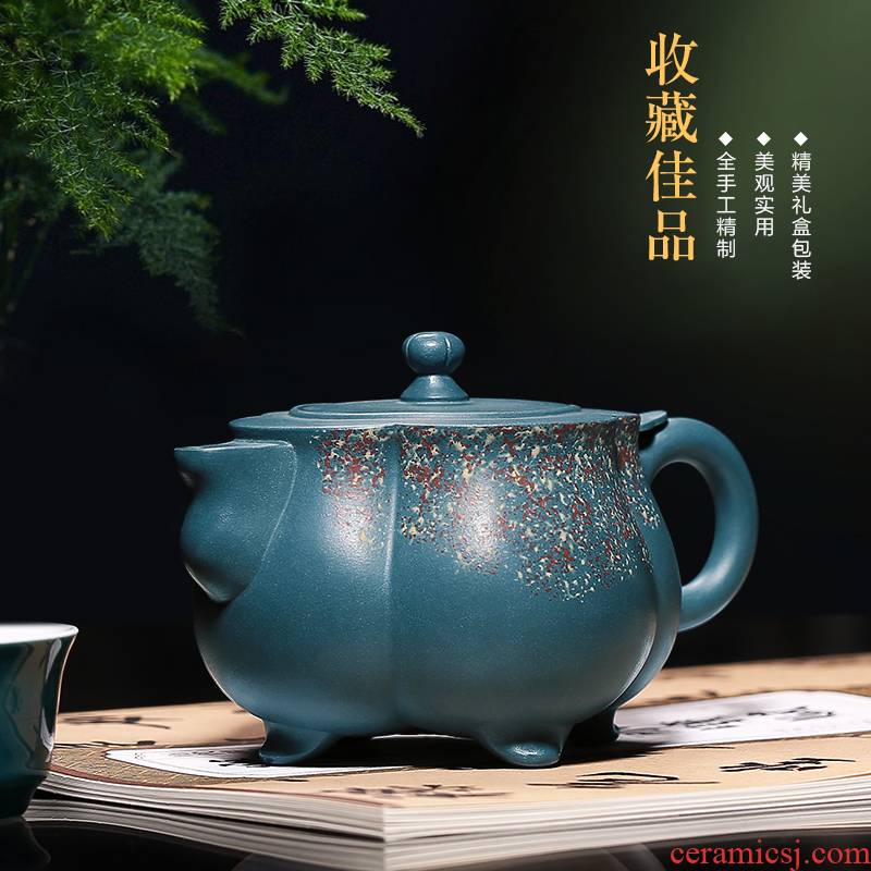 Shadow enjoy famous yixing it 】 pure manual undressed ore green dot color wishful pot teapot tea set of the republic of HM