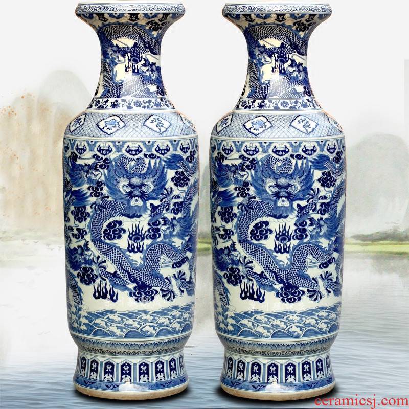 Hand draw the blue and white porcelain of jingdezhen ceramics Jin Zhonglong landing big sitting room big porcelain vase hotel furnishing articles
