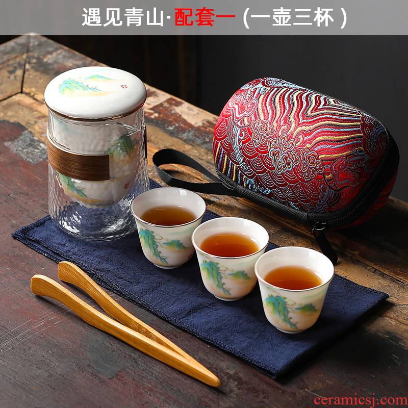 Ya xin company hall of violet arenaceous a pot of four cups of portable is suing travel car crack cup tea sets bag tea set