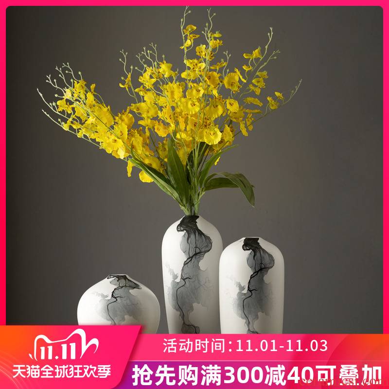 Jingdezhen ceramic vase three - piece simulation flower, flower art creative contracted sitting room of new Chinese style with modern furnishing articles
