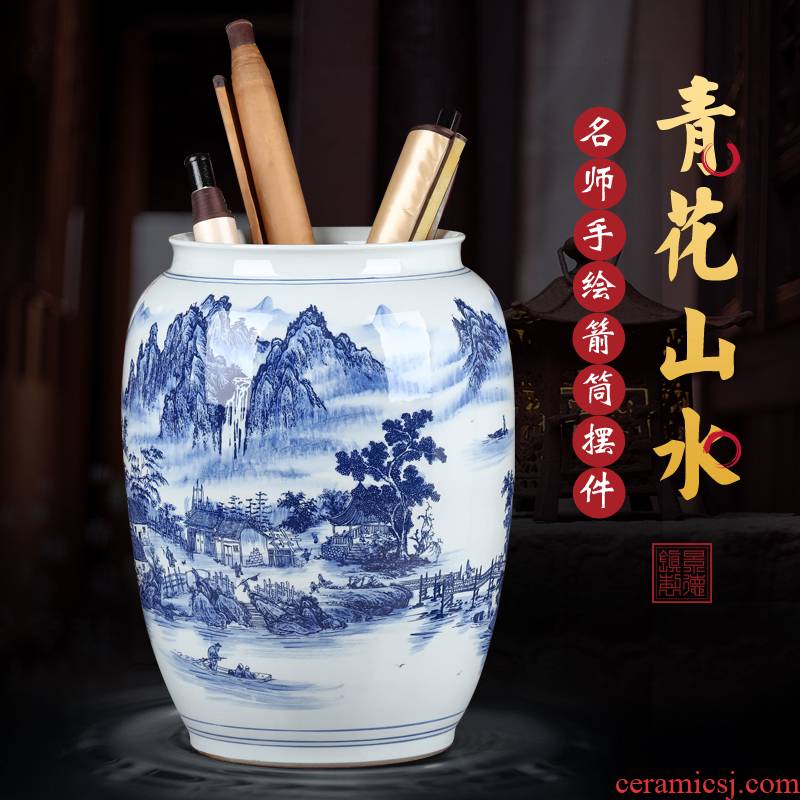 Jingdezhen fat white gourd ceramic vase painting and calligraphy scrolls cylinder calligraphy and painting the receive a bottle of China king fall to the ground
