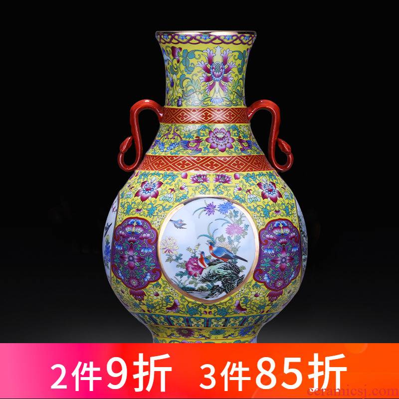 Jingdezhen porcelain ceramic ear vase of new Chinese style household living room TV ark, retro flower adornment furnishing articles