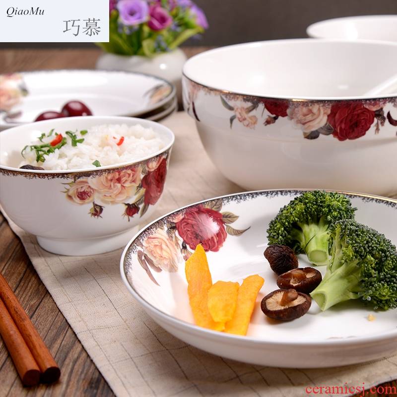 Qiao mu the make - up beauty Chinese ceramic bowl plate suit household to eat bread and butter rice bowls salad plates