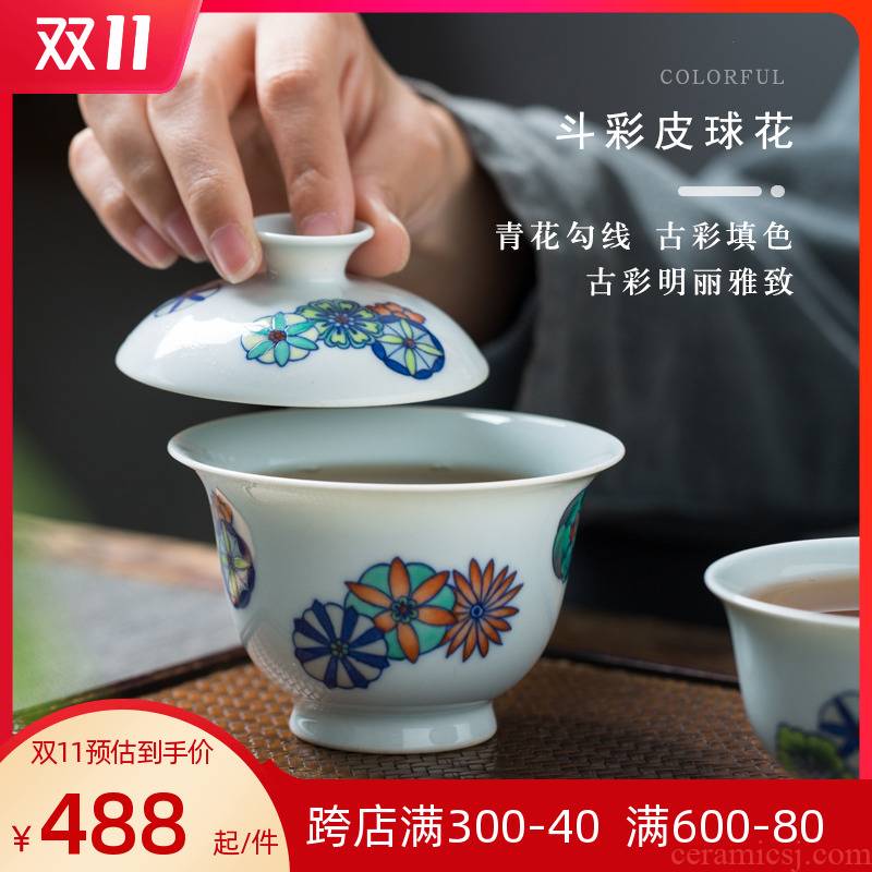 Jingdezhen blue and white color bucket only two tureen tea cups a single pure manual chenghua hand - made large hot tea bowl