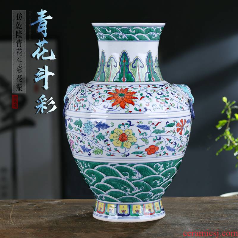 Jingdezhen blue and white color bucket Chinese style household ceramics vase furnishing articles TV ark, porch flower arrangement sitting room adornment