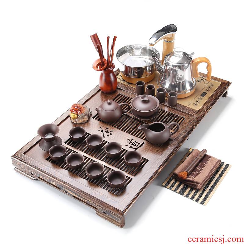 RenXin chicken wings wood tea tray was purple sand tea sets wood snap a whole set of fully automatic pumping electric heating furnace