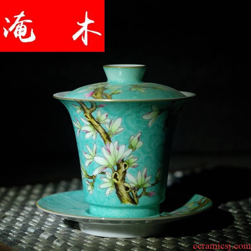 Submerged wood grilled jingdezhen ceramic tea set manually hand - made pastel flowers demand paint tureen high archaize kunfu tea