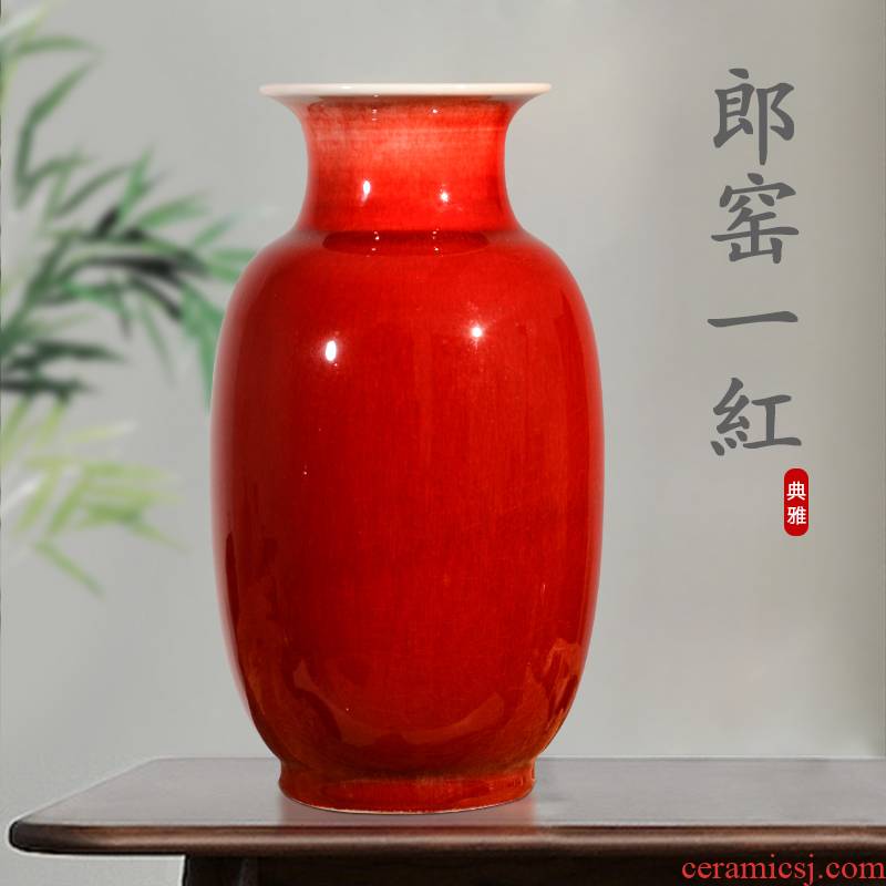 Jingdezhen porcelain vase in ruby red glazed pottery flower arranging a large living room TV cabinet decoration of Chinese style household porcelain of furnishing articles