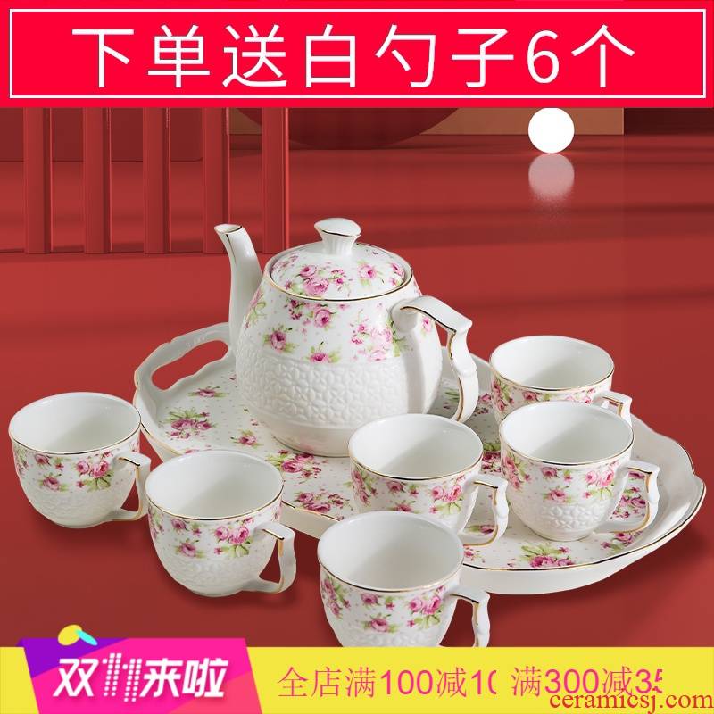 The Poly real scene of jingdezhen tea service suit visitor home sitting room wedding anniversary of a complete set of European glass ceramic teapot