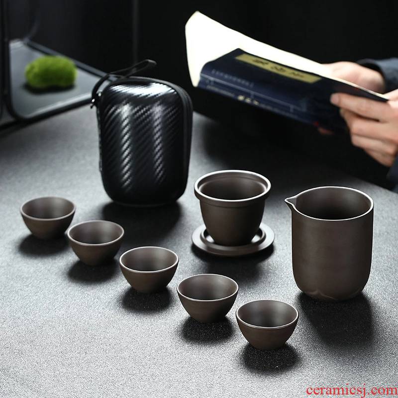 Travel, the who said in ceramic kung fu tea set suit portable package a pot of four cups of is suing with simple teapot
