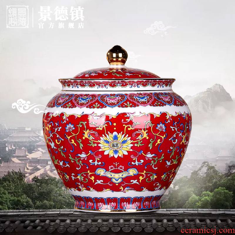 Jingdezhen flagship store full of beautiful color brocade flower pot bound lotus flower POTS caddy fixings household boutique high - end of the big pot
