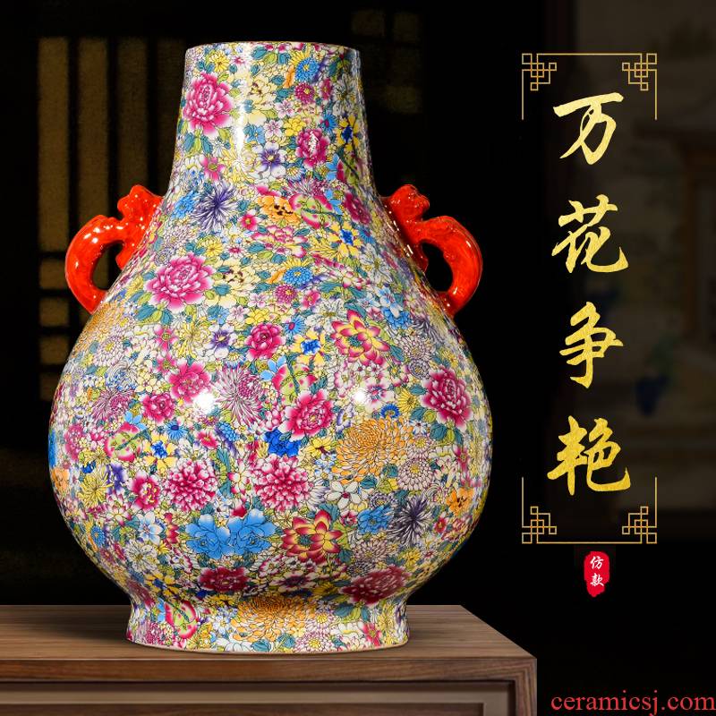 Jingdezhen ceramics archaize ears flower of large vases, Chinese style living room porch home furnishing articles