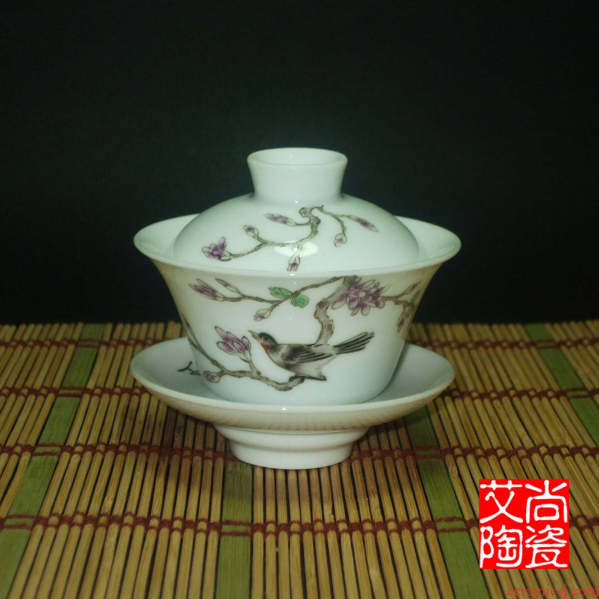 Submerged wood with pastel tureen painting of flowers and cover cup tea bowl archaize three teacups hand - made jingdezhen ceramics