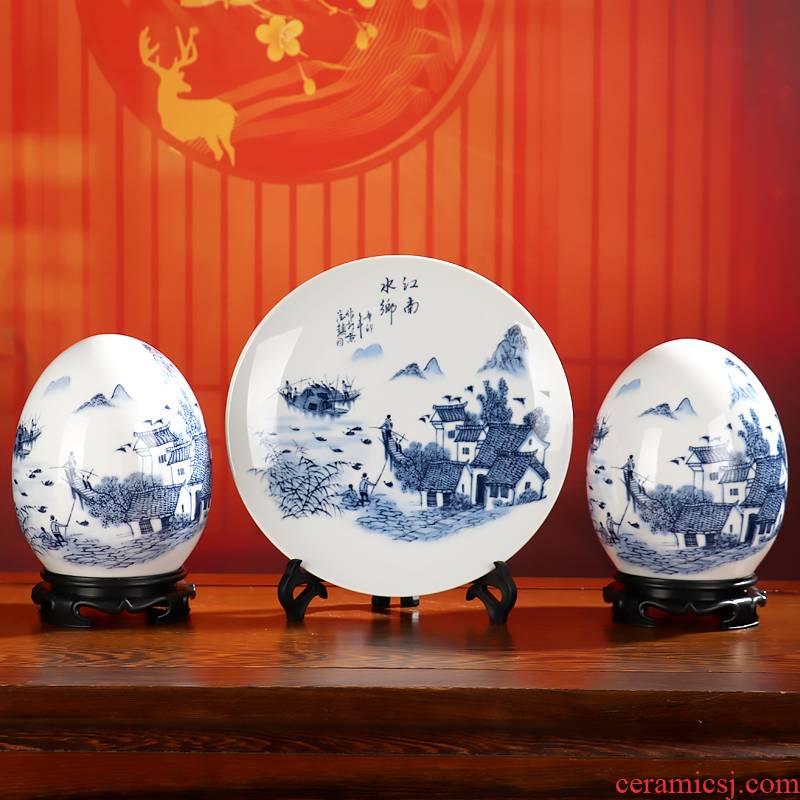 Blessed dense eggs three - piece wine sitting room adornment furnishing articles of jingdezhen ceramics office rich ancient frame decoration process
