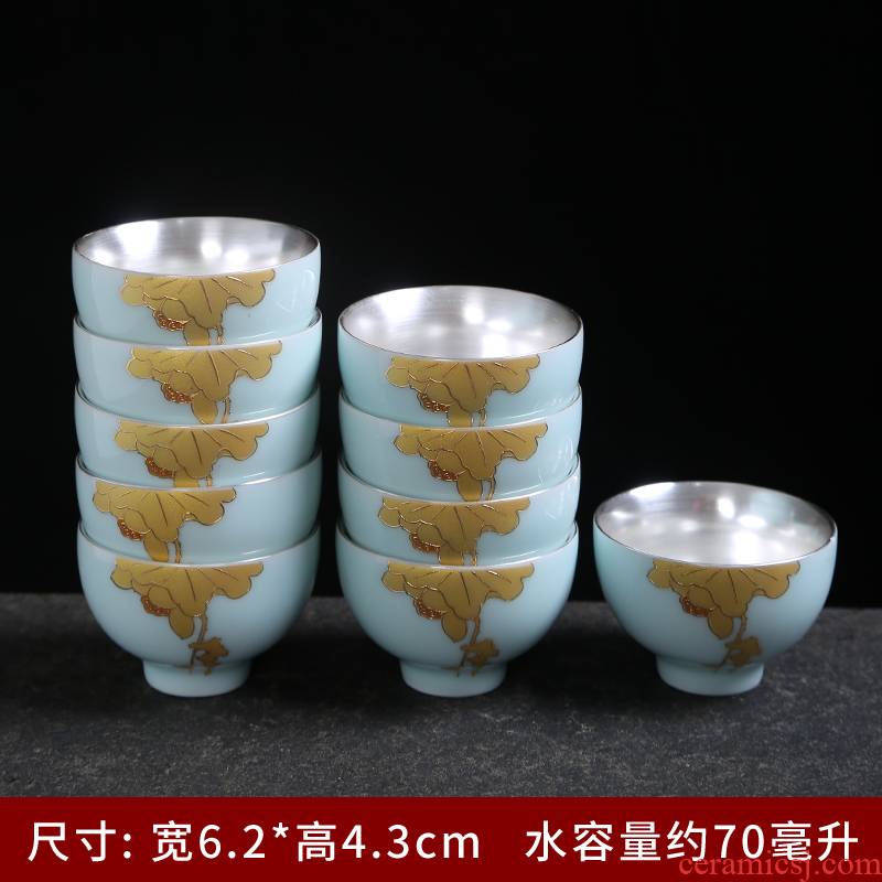Tasted silver gilding jingdezhen ceramic celadon of noggin single cup sample tea cup kung fu master cup personal tea cups