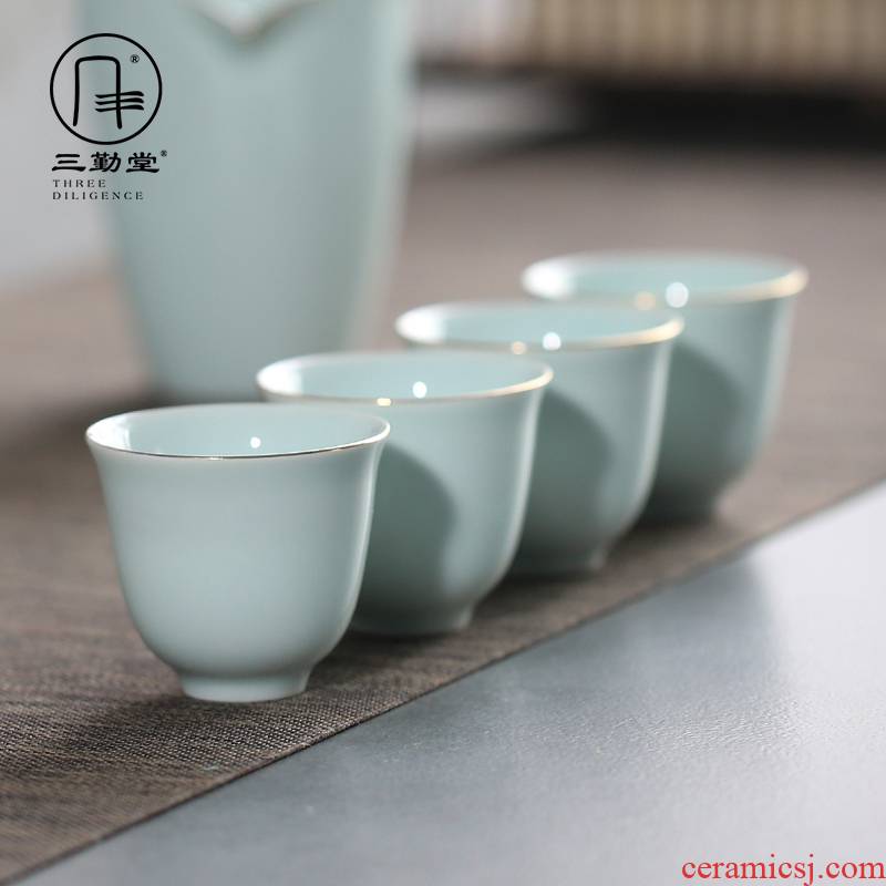The three frequently shadow green sweet white sample tea cup of jingdezhen ceramic see colour master cup single CPU S41004 kung fu tea cups