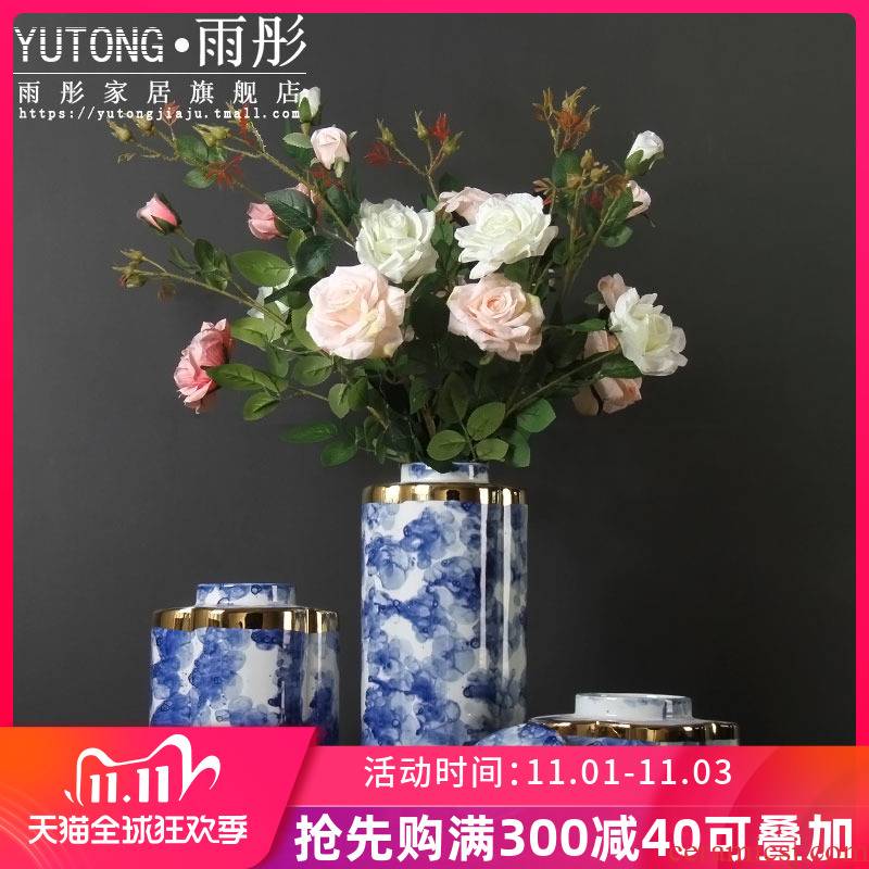 Gold - plated blue mercifully ceramic vase example room villa, ceramic vases, furniture accessories furnishing articles sitting room