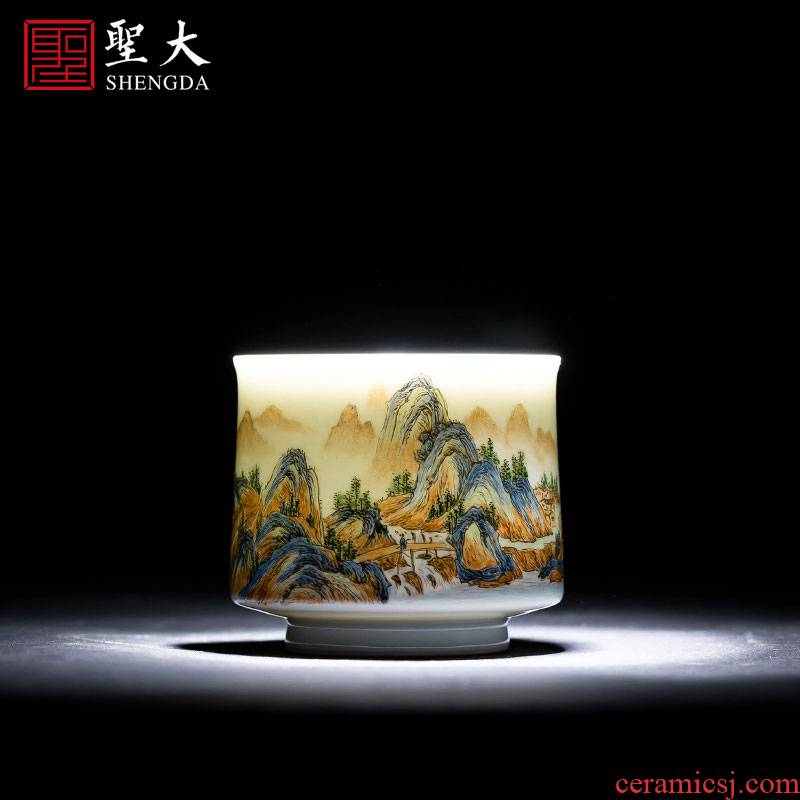 Holy big ceramic kung fu masters cup manual hand - made pastel cups water castle peak cylinder cup of jingdezhen tea service by hand