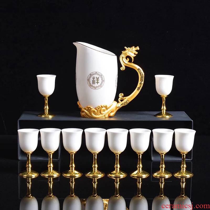 Jingdezhen Chinese zodiac furnishing articles wine goblet jade festive red yellow ceramic cup