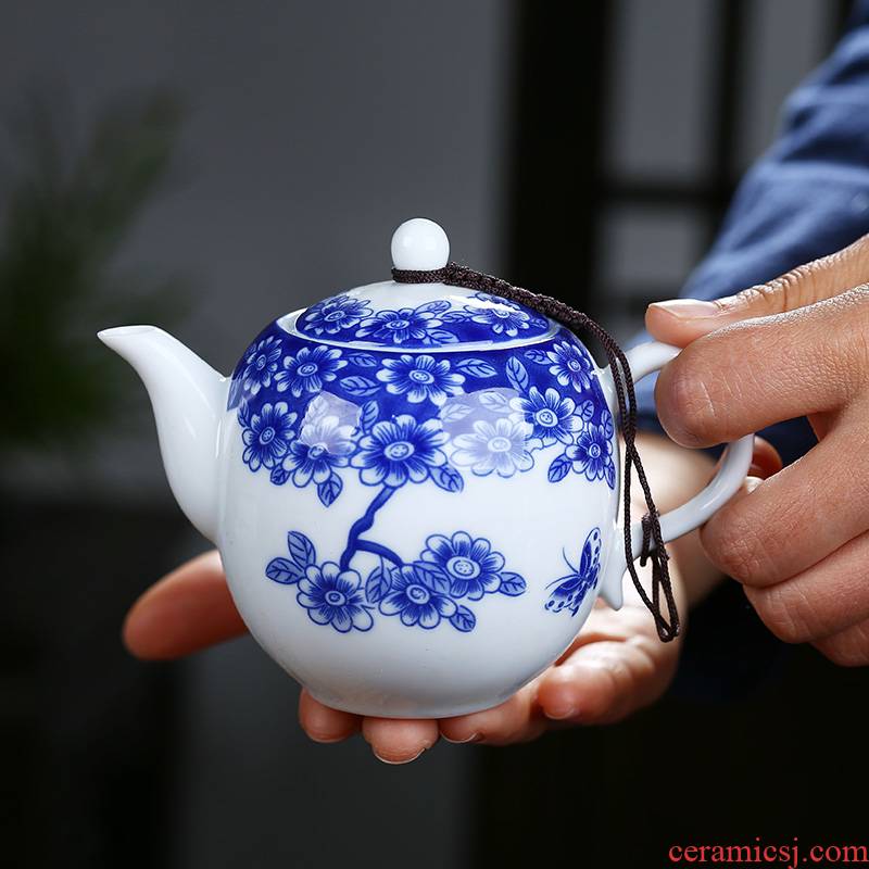 Ceramic teapot single pot of kung fu tea set of blue and white porcelain white porcelain teapot household small tea kettle with filtering