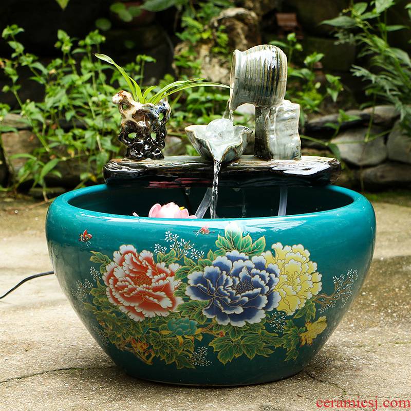 Jingdezhen ceramic goldfish bowl sitting room home feng shui plutus aquarium fountain water furnishing articles, small courtyard cycle
