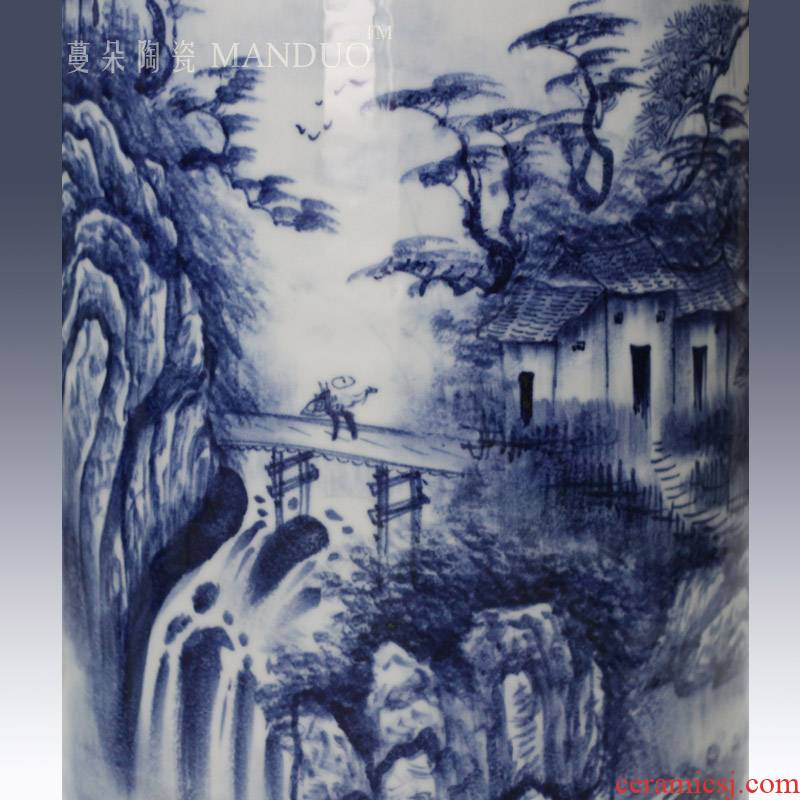 Jingdezhen hand - made jiangnan landscape artistic conception quiver straight big vase vase elegant living room furnishings collection