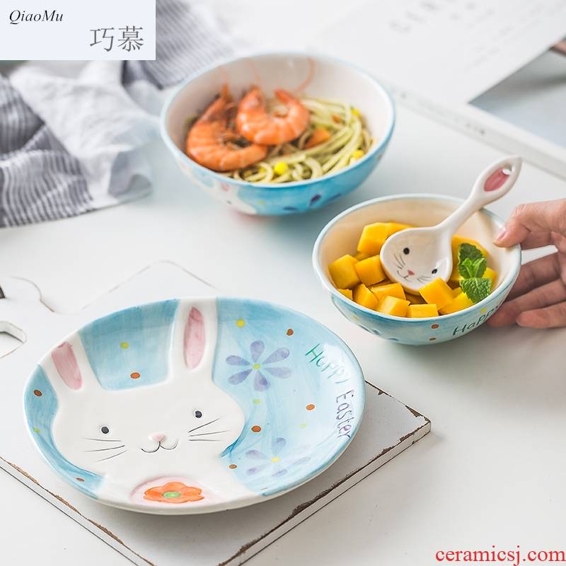 Qiam qiao mu Japanese lovely ceramic tableware suit job baby cartoon breakfast plate of household creative cuisine